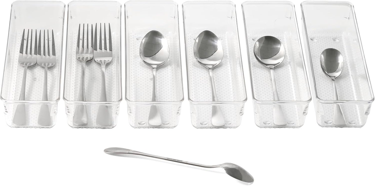 Large Clear Plastic Drawer Organizer Tray Cutlery Utensil Makeups Drawer Organizers 12" X 6"