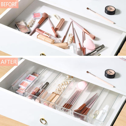 Large Clear Plastic Drawer Organizer Tray Cutlery Utensil Makeups Drawer Organizers 12" X 6"