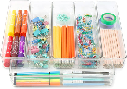Large Clear Plastic Drawer Organizer Tray Cutlery Utensil Makeups Drawer Organizers 12" X 6"