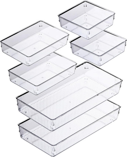 Large Clear Plastic Drawer Organizer Tray Cutlery Utensil Makeups Drawer Organizers 12" X 6"