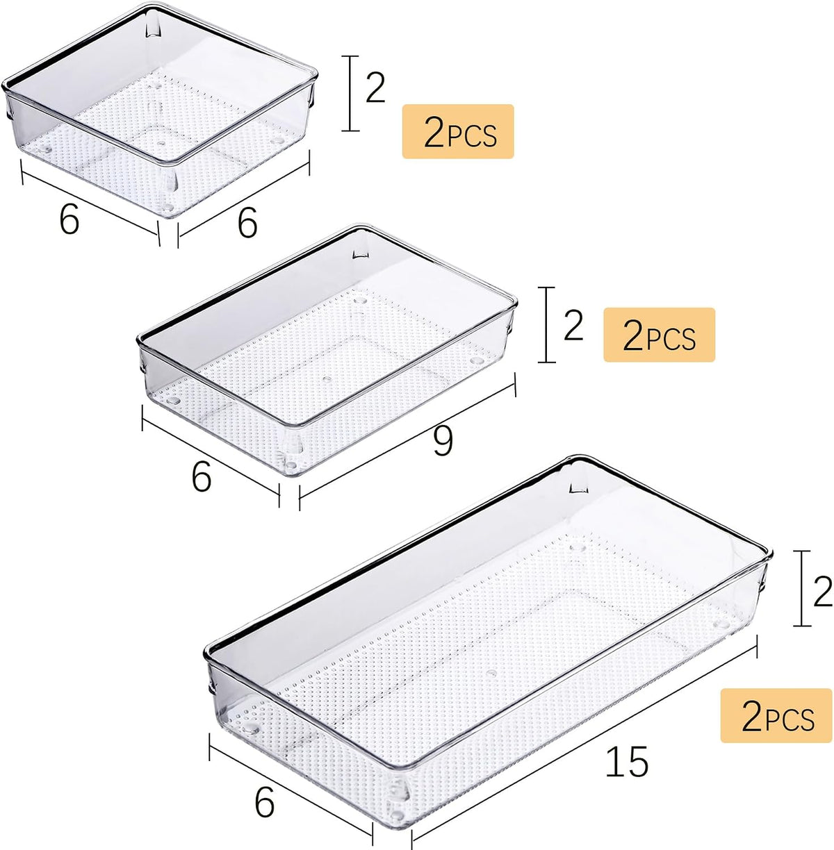 Large Clear Plastic Drawer Organizer Tray Cutlery Utensil Makeups Drawer Organizers 12" X 6"