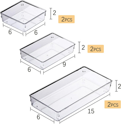 Large Clear Plastic Drawer Organizer Tray Cutlery Utensil Makeups Drawer Organizers 12" X 6"