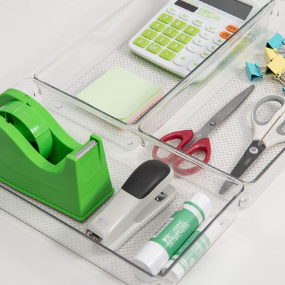 Large Clear Plastic Drawer Organizer Tray Cutlery Utensil Makeups Drawer Organizers 12" X 6"