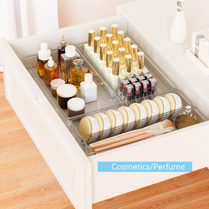 Large Clear Plastic Drawer Organizer Tray Cutlery Utensil Makeups Drawer Organizers 12" X 6"