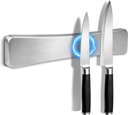 16 Inch Magnetic Knife Holder for Wall, Solid Acacia Wood Knife Magnetic Strip for Fridge, No Drill Wall Mount Knife Magnet Tool Bar, Wooden Knives Rack Block for Kitchen Utensil Organizer RV Storage