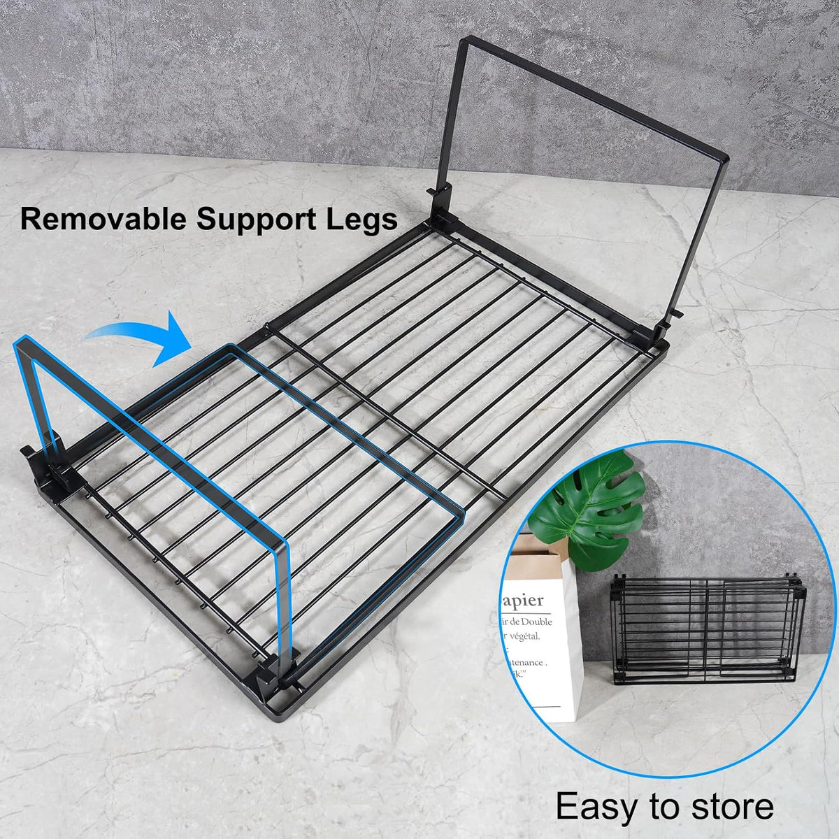 2-Pack Stackable Kitchen Storage Shelf Rack Metal Cabinet Shelves | Metal Cabinet Organizer Shelf for Spices, Pantry, Cupboard Countertop, with Removable Support Legs for Easy Storage (Black)