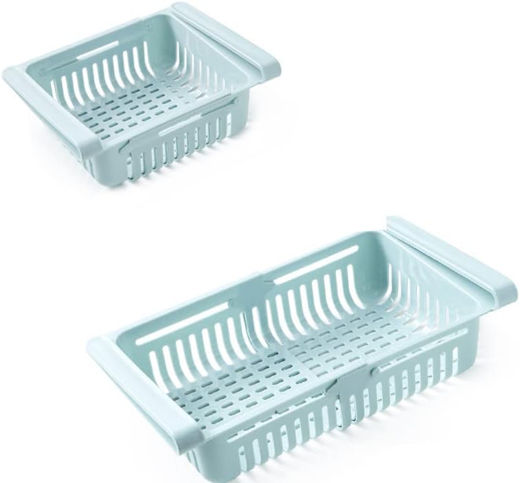 Refrigerator Drawer,8.1x6.5x3.0in Retractable Fridge Organizer Drawer PP Freezer Shelf Basket Extendable Fresh Support Keeper for Fruit, Drinks, Meat, Vegetables (Light Blue 20.5*16.4*7.6)