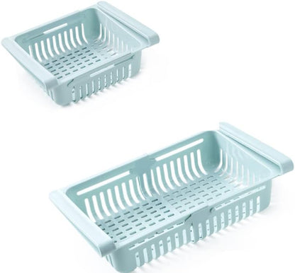Refrigerator Drawer,8.1x6.5x3.0in Retractable Fridge Organizer Drawer PP Freezer Shelf Basket Extendable Fresh Support Keeper for Fruit, Drinks, Meat, Vegetables (Light Blue 20.5*16.4*7.6)
