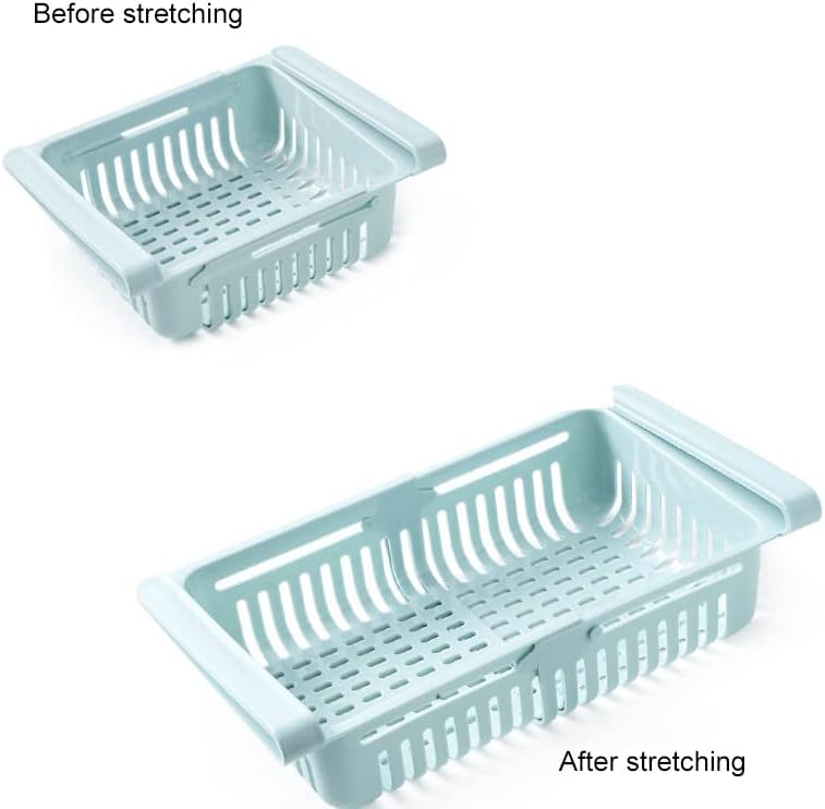 Refrigerator Drawer,8.1x6.5x3.0in Retractable Fridge Organizer Drawer PP Freezer Shelf Basket Extendable Fresh Support Keeper for Fruit, Drinks, Meat, Vegetables (Light Blue 20.5*16.4*7.6)
