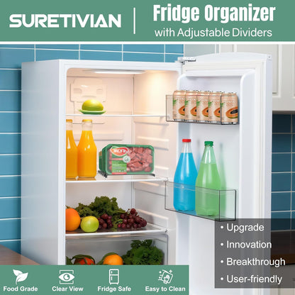 Freezer Organizer 12” Visible Fridge Organizer Rack with Removable Dividers and Handles, Freely Adjustable, Fits Refrigerator Frozen Meals, Lunch Meat Box, Cheeses(White)