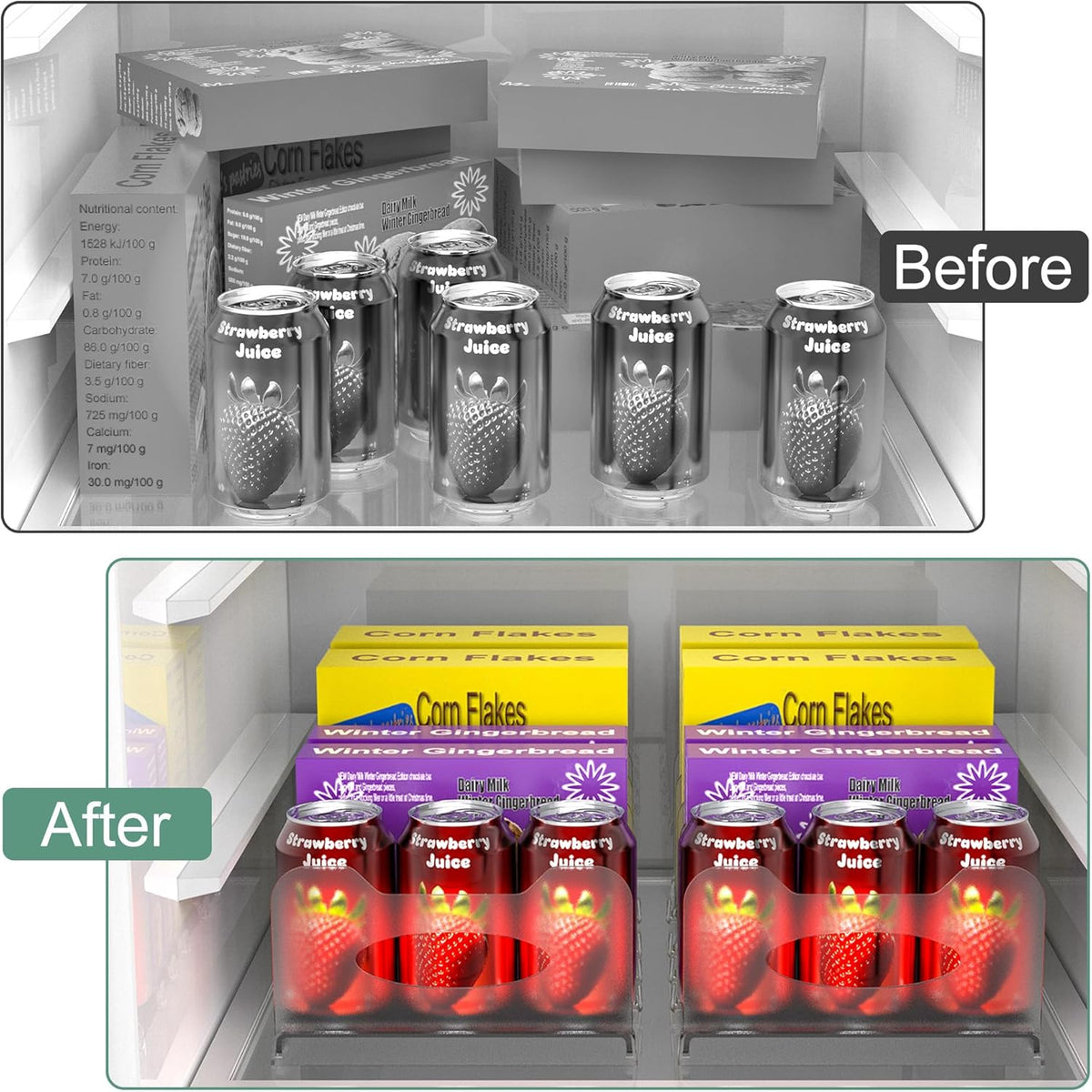 Freezer Organizer 12” Visible Fridge Organizer Rack with Removable Dividers and Handles, Freely Adjustable, Fits Refrigerator Frozen Meals, Lunch Meat Box, Cheeses(White)