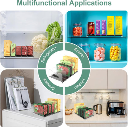 Freezer Organizer 12” Visible Fridge Organizer Rack with Removable Dividers and Handles, Freely Adjustable, Fits Refrigerator Frozen Meals, Lunch Meat Box, Cheeses(White)