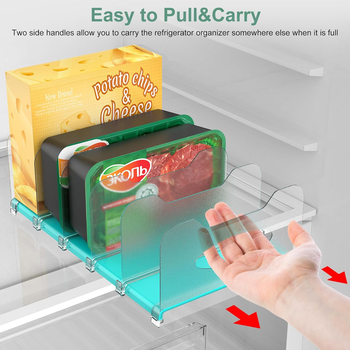Freezer Organizer 12” Visible Fridge Organizer Rack with Removable Dividers and Handles, Freely Adjustable, Fits Refrigerator Frozen Meals, Lunch Meat Box, Cheeses(White)