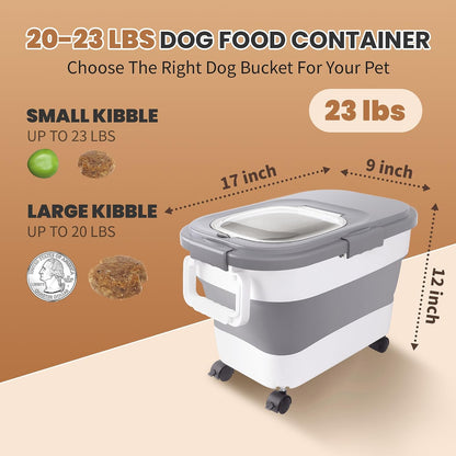23-25Lbs Airtight Dog Food Storage Container,Collapsible Dog Food Container | Large Pet Food Storage Container with Lid,Wheels,Handle,Scoop,Small Cat Food Container for Dog Cat