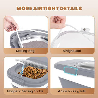 23-25Lbs Airtight Dog Food Storage Container,Collapsible Dog Food Container | Large Pet Food Storage Container with Lid,Wheels,Handle,Scoop,Small Cat Food Container for Dog Cat