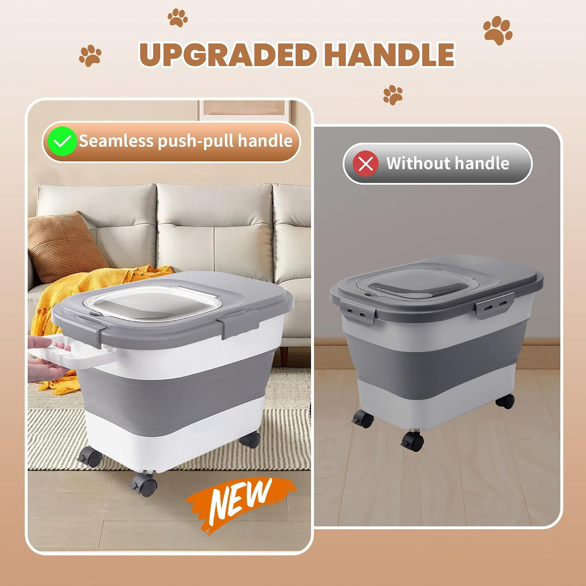 23-25Lbs Airtight Dog Food Storage Container,Collapsible Dog Food Container | Large Pet Food Storage Container with Lid,Wheels,Handle,Scoop,Small Cat Food Container for Dog Cat