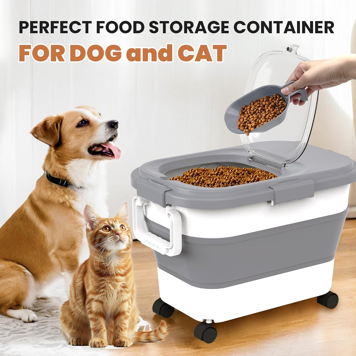 23-25Lbs Airtight Dog Food Storage Container,Collapsible Dog Food Container | Large Pet Food Storage Container with Lid,Wheels,Handle,Scoop,Small Cat Food Container for Dog Cat
