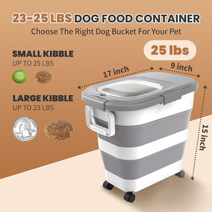23-25Lbs Airtight Dog Food Storage Container,Collapsible Dog Food Container | Large Pet Food Storage Container with Lid,Wheels,Handle,Scoop,Small Cat Food Container for Dog Cat
