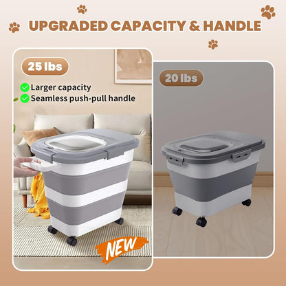 23-25Lbs Airtight Dog Food Storage Container,Collapsible Dog Food Container | Large Pet Food Storage Container with Lid,Wheels,Handle,Scoop,Small Cat Food Container for Dog Cat