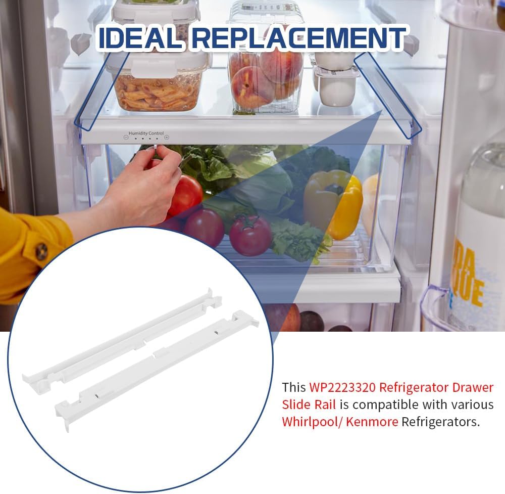 [Upgraded] WP2223320 Refrigerator Drawer Slide Rail fit for Whirlpool/Kenmore Refrigerators, Replace 2223320, 1016208, AH869557, EA869557, PS869557, 2 Pcs