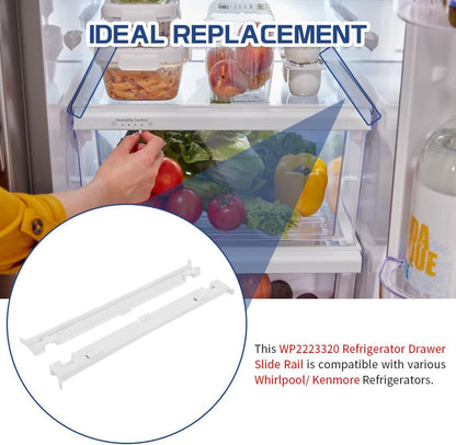 [Upgraded] WP2223320 Refrigerator Drawer Slide Rail fit for Whirlpool/Kenmore Refrigerators, Replace 2223320, 1016208, AH869557, EA869557, PS869557, 2 Pcs