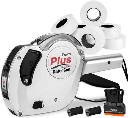 Plus 1-Line Date Marking Gun with Labels Kit - Compares to Monarch 1131-01 Band Includes 1-Line 8-Character Band Date Labeler Gun, 9,000 Blank White Labels, a Label Scraper, and an Extra Inker