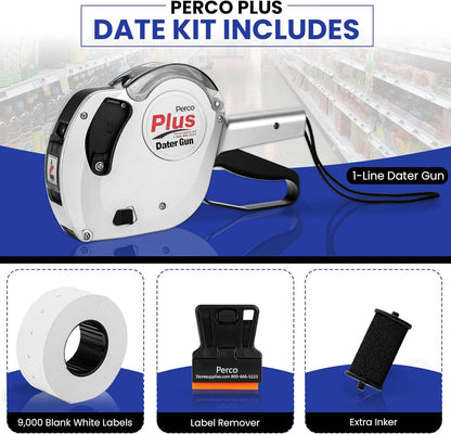 Plus 1-Line Date Marking Gun with Labels Kit - Compares to Monarch 1131-01 Band Includes 1-Line 8-Character Band Date Labeler Gun, 9,000 Blank White Labels, a Label Scraper, and an Extra Inker