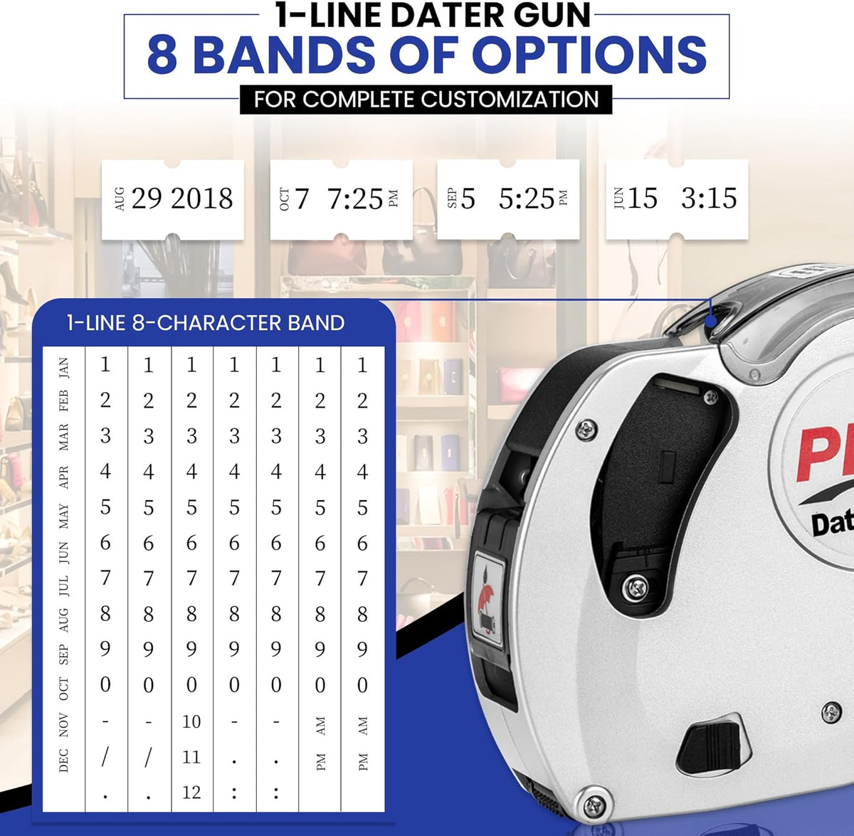 Plus 1-Line Date Marking Gun with Labels Kit - Compares to Monarch 1131-01 Band Includes 1-Line 8-Character Band Date Labeler Gun, 9,000 Blank White Labels, a Label Scraper, and an Extra Inker