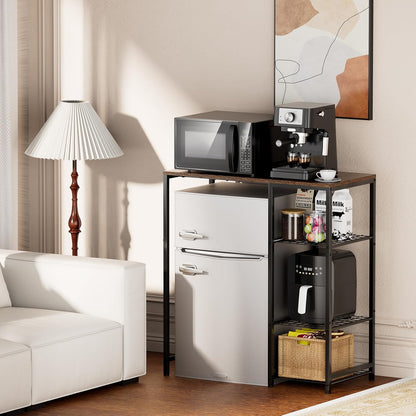 Mini Fridge Stand with Storage Shelves, 3-Tier Microwave Stand, Coffee Bar Bakers Rack, Small Refrigerator Cabinet Organizer Table for Dorm Apartment Kitchen Office, Rustic Brown