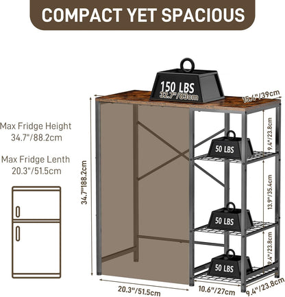 Mini Fridge Stand with Storage Shelves, 3-Tier Microwave Stand, Coffee Bar Bakers Rack, Small Refrigerator Cabinet Organizer Table for Dorm Apartment Kitchen Office, Rustic Brown