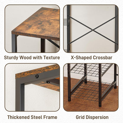Mini Fridge Stand with Storage Shelves, 3-Tier Microwave Stand, Coffee Bar Bakers Rack, Small Refrigerator Cabinet Organizer Table for Dorm Apartment Kitchen Office, Rustic Brown
