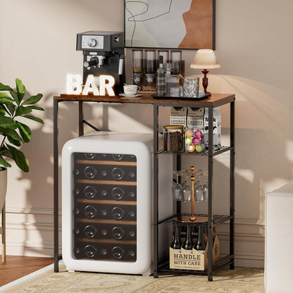 Mini Fridge Stand with Storage Shelves, 3-Tier Microwave Stand, Coffee Bar Bakers Rack, Small Refrigerator Cabinet Organizer Table for Dorm Apartment Kitchen Office, Rustic Brown