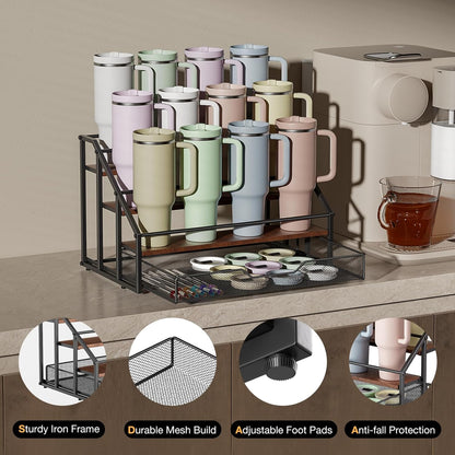 Water Bottle Organizer for Stanley, 4-Tier 12 Bottles Rack with Storage Basket for Cup Accessories, Large Tumbler Holder Stand, Water Bottle Holder Wine Rack