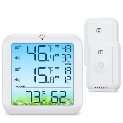 Bomivoi Wireless Fridge and Freezer Thermometer with Alarm, Max/Min Temperature Records Digital Refrigerator Thermometer, 328FT Remote Range, Magnetic & Stand Options for Kitchen Home Restaurant