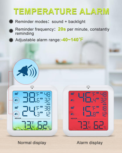 Bomivoi Wireless Fridge and Freezer Thermometer with Alarm, Max/Min Temperature Records Digital Refrigerator Thermometer, 328FT Remote Range, Magnetic & Stand Options for Kitchen Home Restaurant