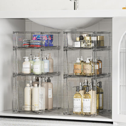 Clear Stackable Storage Drawers, 4 Pack Kitchen Cabinet Set | Medium and Small Pull-Out PET Drawers with Stackable Design for Kitchen Cabinets, Pantry, Under Sink, Medicine