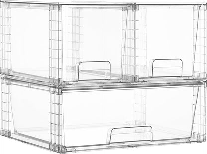 Clear Stackable Storage Drawers, 4 Pack Kitchen Cabinet Set | Medium and Small Pull-Out PET Drawers with Stackable Design for Kitchen Cabinets, Pantry, Under Sink, Medicine