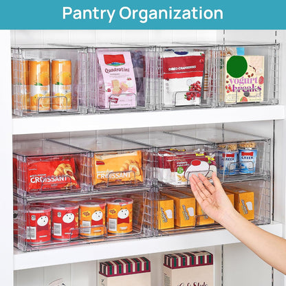 Clear Stackable Storage Drawers, 4 Pack Kitchen Cabinet Set | Medium and Small Pull-Out PET Drawers with Stackable Design for Kitchen Cabinets, Pantry, Under Sink, Medicine