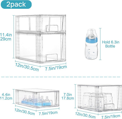 Clear Stackable Storage Drawers, 4 Pack Kitchen Cabinet Set | Medium and Small Pull-Out PET Drawers with Stackable Design for Kitchen Cabinets, Pantry, Under Sink, Medicine