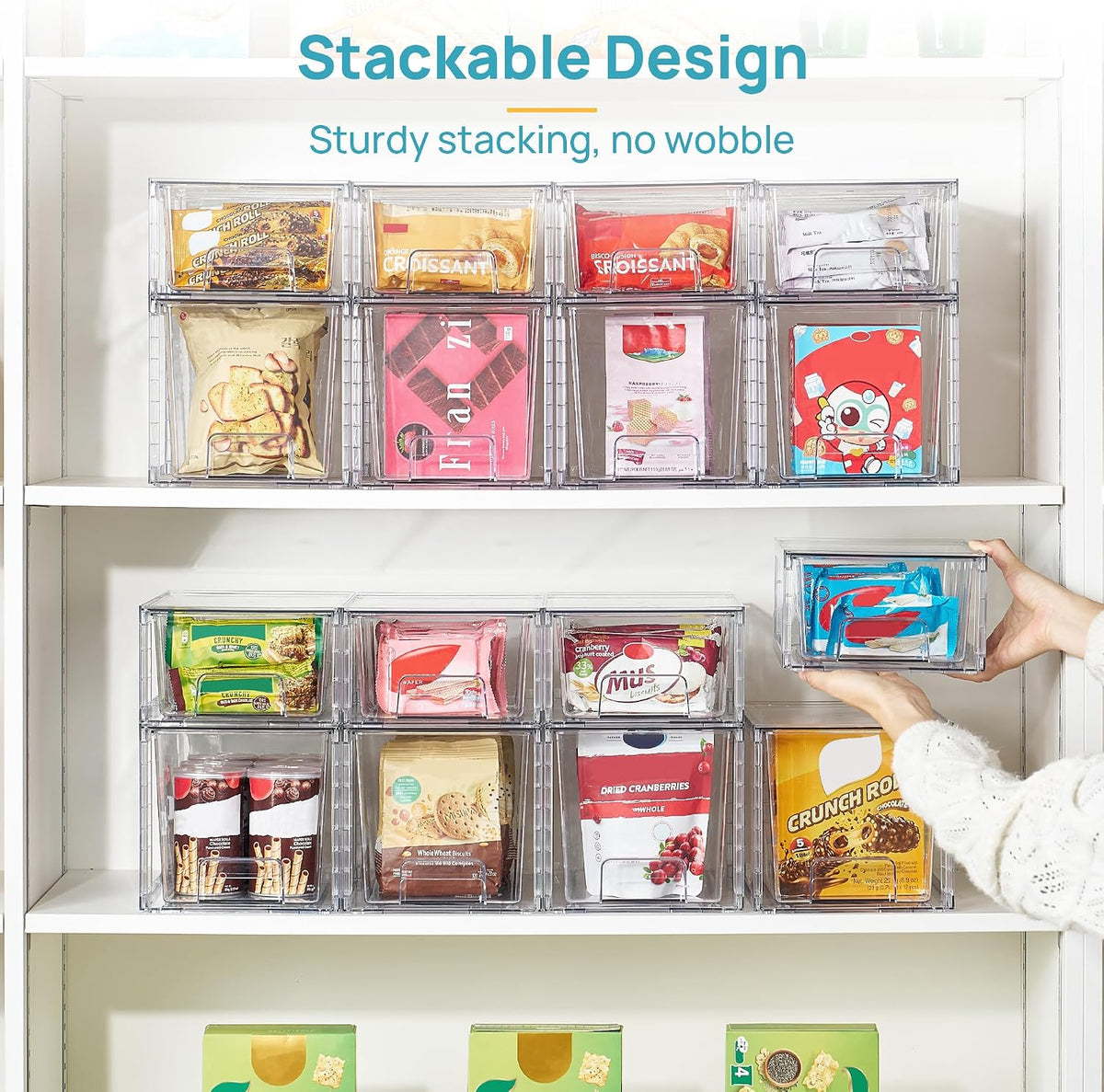 Clear Stackable Storage Drawers, 4 Pack Kitchen Cabinet Set | Medium and Small Pull-Out PET Drawers with Stackable Design for Kitchen Cabinets, Pantry, Under Sink, Medicine