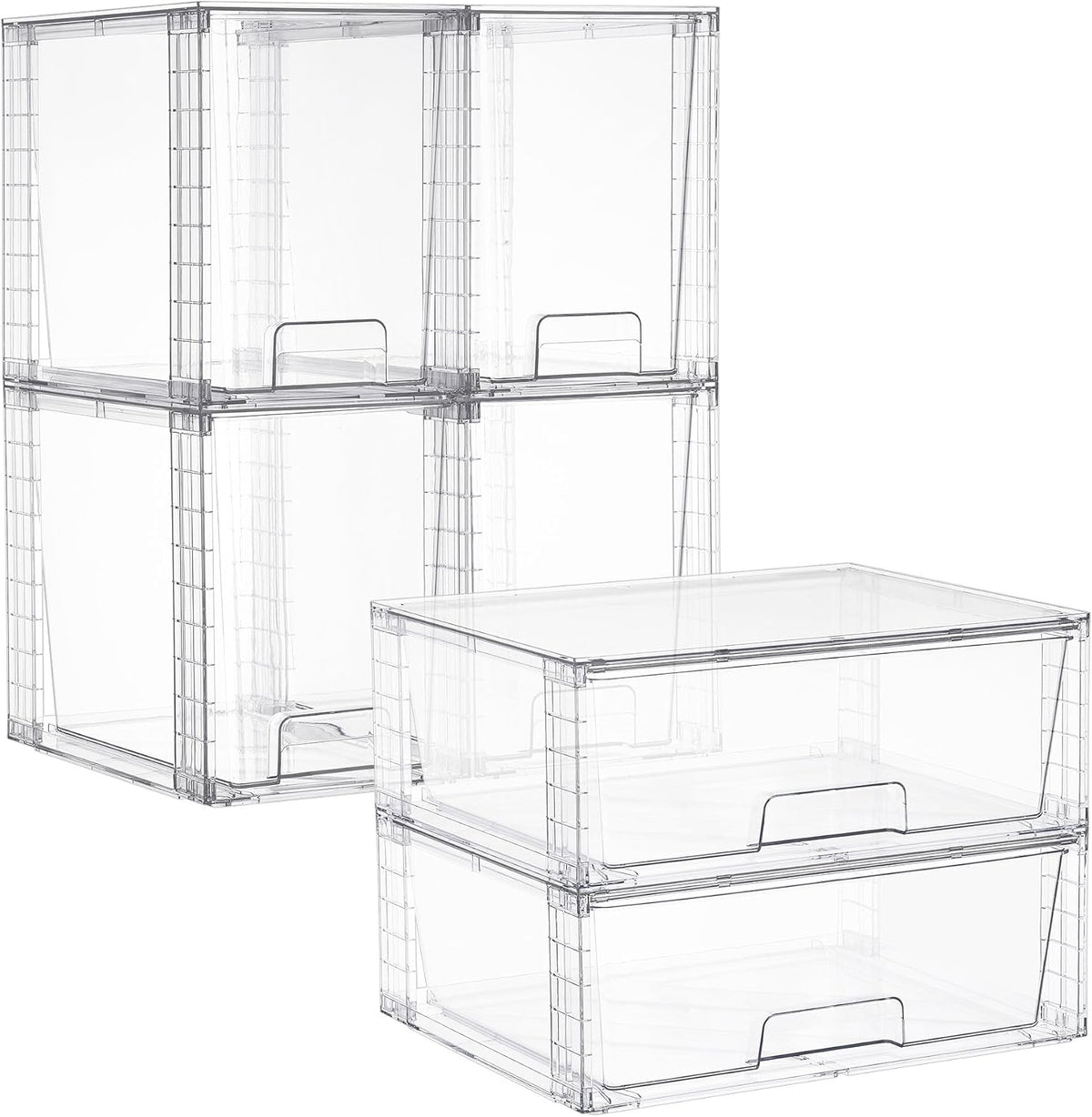 Clear Stackable Storage Drawers, 4 Pack Kitchen Cabinet Set | Medium and Small Pull-Out PET Drawers with Stackable Design for Kitchen Cabinets, Pantry, Under Sink, Medicine