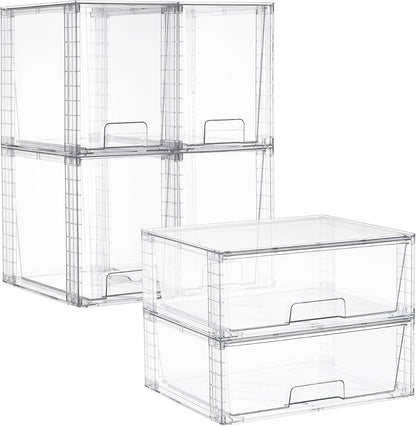 Clear Stackable Storage Drawers, 4 Pack Kitchen Cabinet Set | Medium and Small Pull-Out PET Drawers with Stackable Design for Kitchen Cabinets, Pantry, Under Sink, Medicine