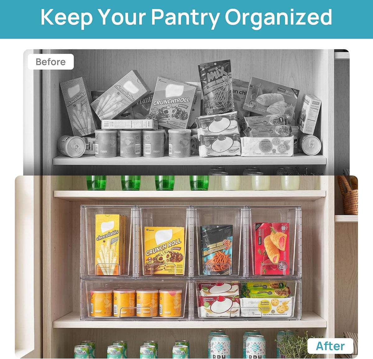 Clear Stackable Storage Drawers, 4 Pack Kitchen Cabinet Set | Medium and Small Pull-Out PET Drawers with Stackable Design for Kitchen Cabinets, Pantry, Under Sink, Medicine