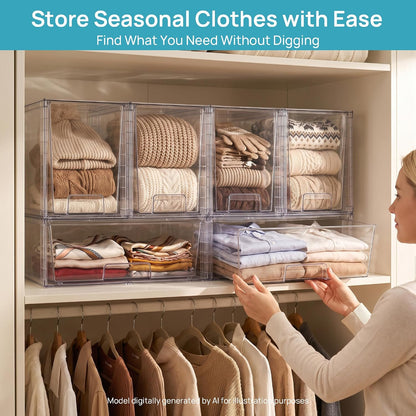 Clear Stackable Storage Drawers, 4 Pack Kitchen Cabinet Set | Medium and Small Pull-Out PET Drawers with Stackable Design for Kitchen Cabinets, Pantry, Under Sink, Medicine