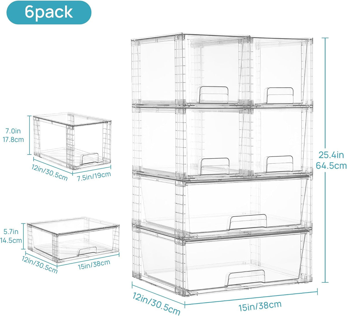 Clear Stackable Storage Drawers, 4 Pack Kitchen Cabinet Set | Medium and Small Pull-Out PET Drawers with Stackable Design for Kitchen Cabinets, Pantry, Under Sink, Medicine