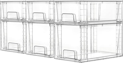 Clear Stackable Storage Drawers, 4 Pack Kitchen Cabinet Set | Medium and Small Pull-Out PET Drawers with Stackable Design for Kitchen Cabinets, Pantry, Under Sink, Medicine