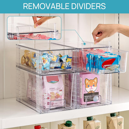 Clear Stackable Storage Drawers, 4 Pack Kitchen Cabinet Set | Medium and Small Pull-Out PET Drawers with Stackable Design for Kitchen Cabinets, Pantry, Under Sink, Medicine