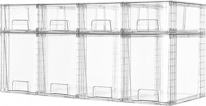 Clear Stackable Storage Drawers, 4 Pack Kitchen Cabinet Set | Medium and Small Pull-Out PET Drawers with Stackable Design for Kitchen Cabinets, Pantry, Under Sink, Medicine