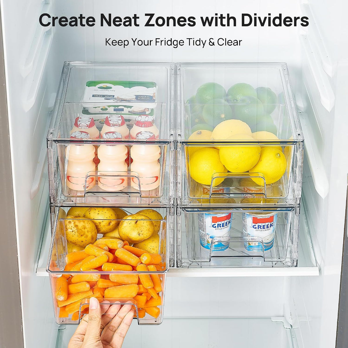 Clear Stackable Storage Drawers, 4 Pack Kitchen Cabinet Set | Medium and Small Pull-Out PET Drawers with Stackable Design for Kitchen Cabinets, Pantry, Under Sink, Medicine