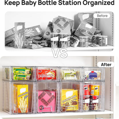 Clear Stackable Storage Drawers, 4 Pack Kitchen Cabinet Set | Medium and Small Pull-Out PET Drawers with Stackable Design for Kitchen Cabinets, Pantry, Under Sink, Medicine
